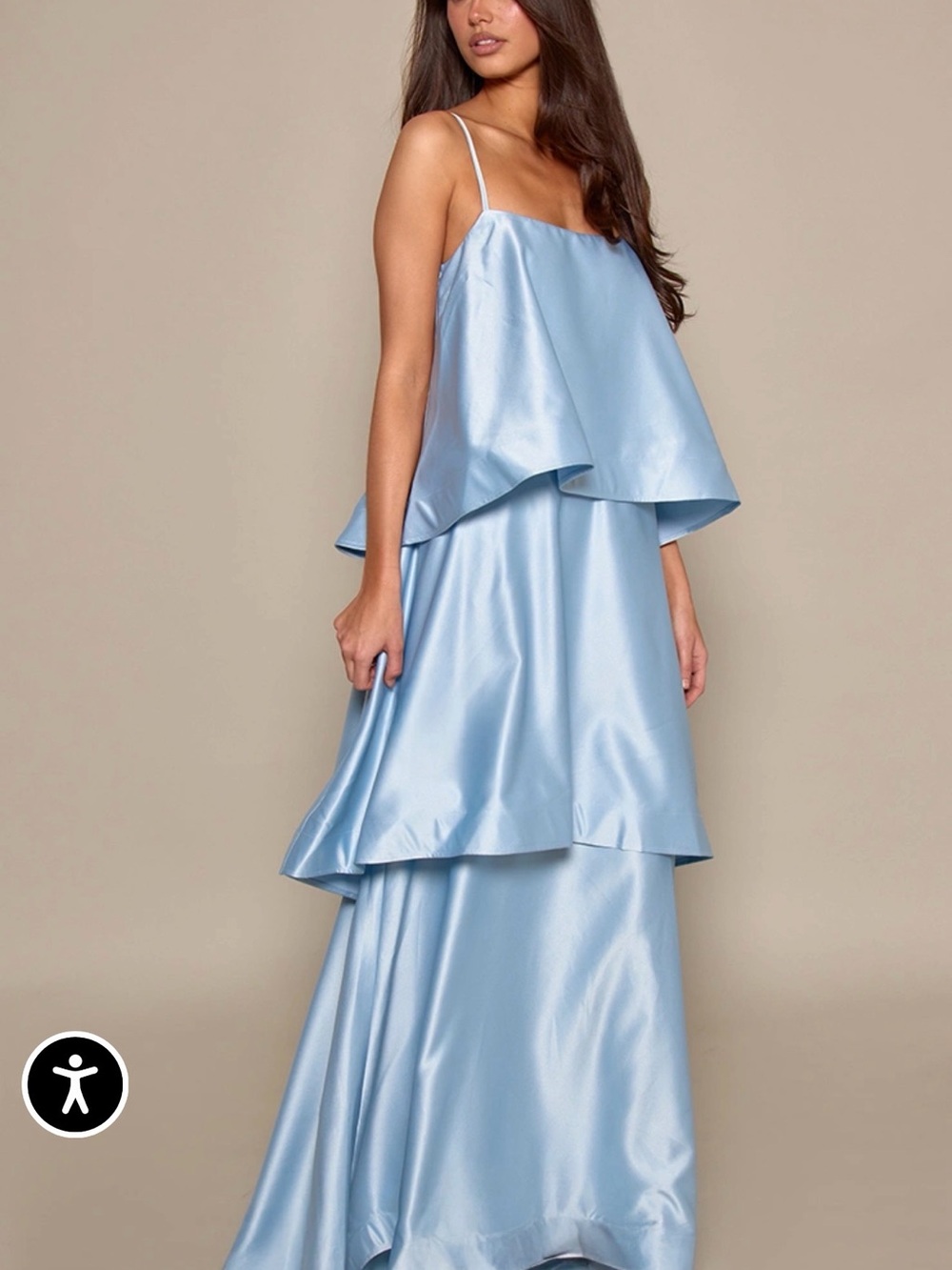 Satin tiered Sky Blue Satin Maxi Dress - Elliatt Look